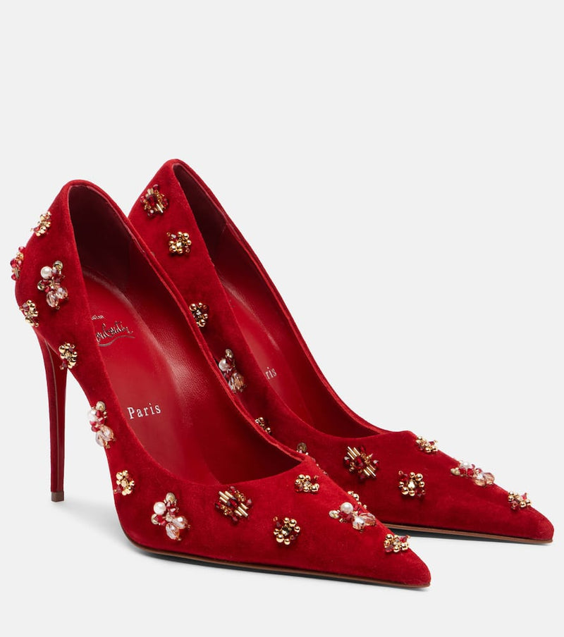 Christian Louboutin Mix Kate 100 embellished suede pumps