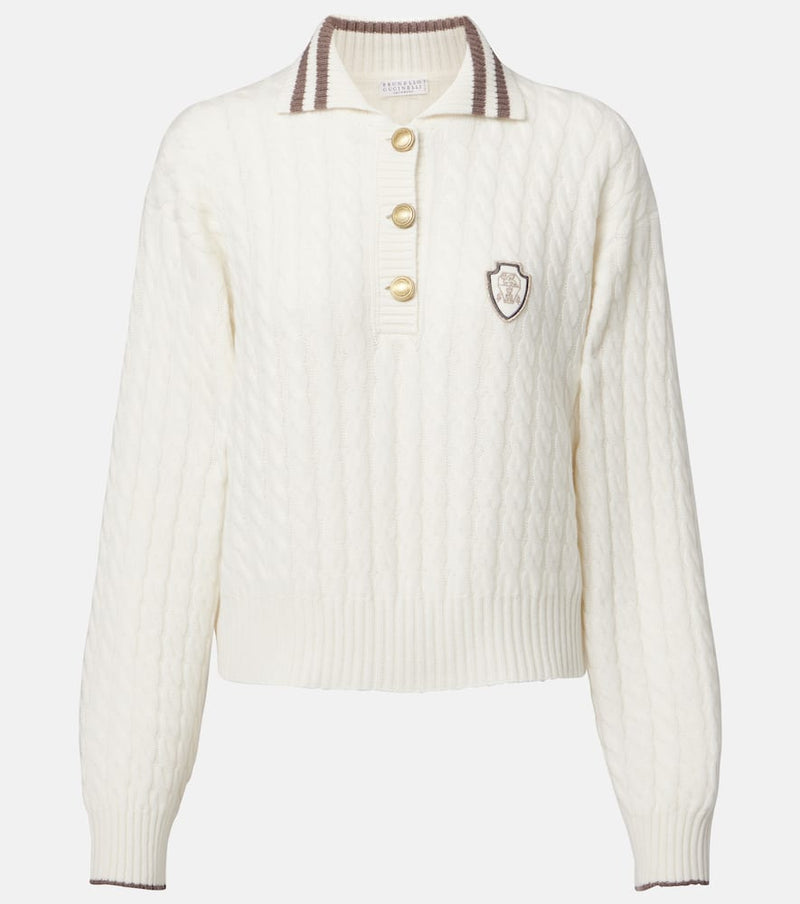 Brunello Cucinelli Logo cable-knit cashmere polo sweater