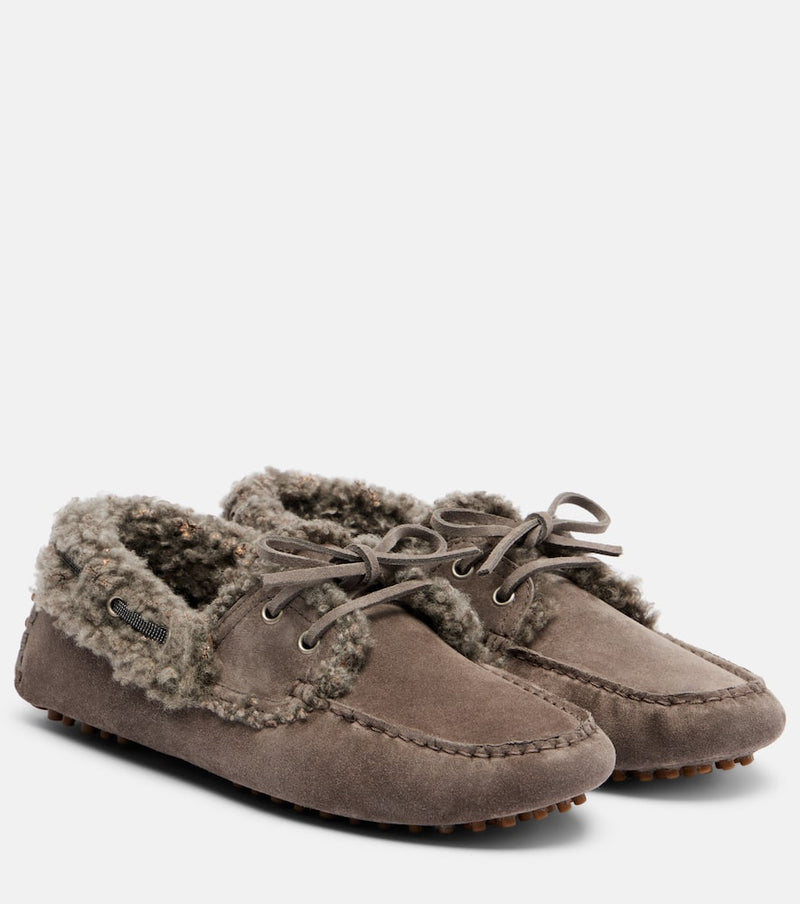 Brunello Cucinelli Monili shearling-trimmed suede moccasins