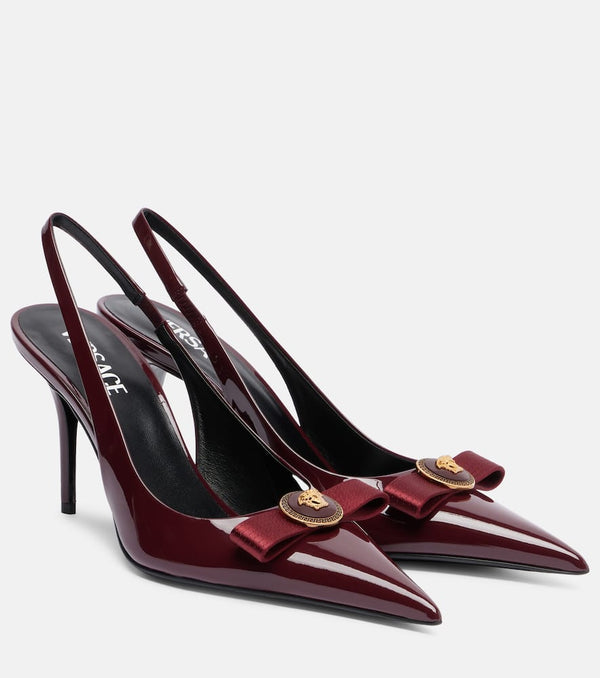 Versace Gianni Ribbon 85 patent leather slingback pumps