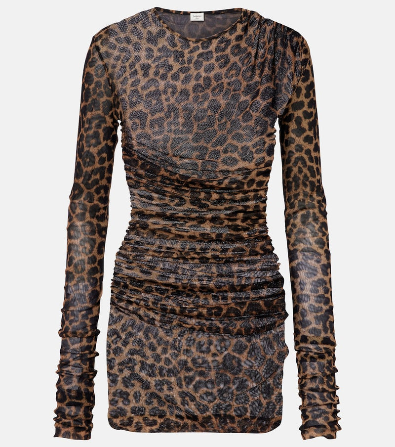 Saint Laurent Leopard-print ruched tulle minidress