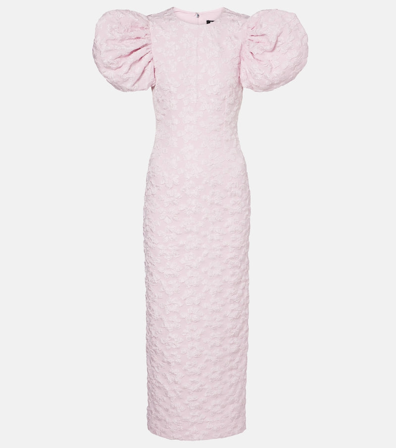 Rotate Puff-sleeve jacquard midi dress