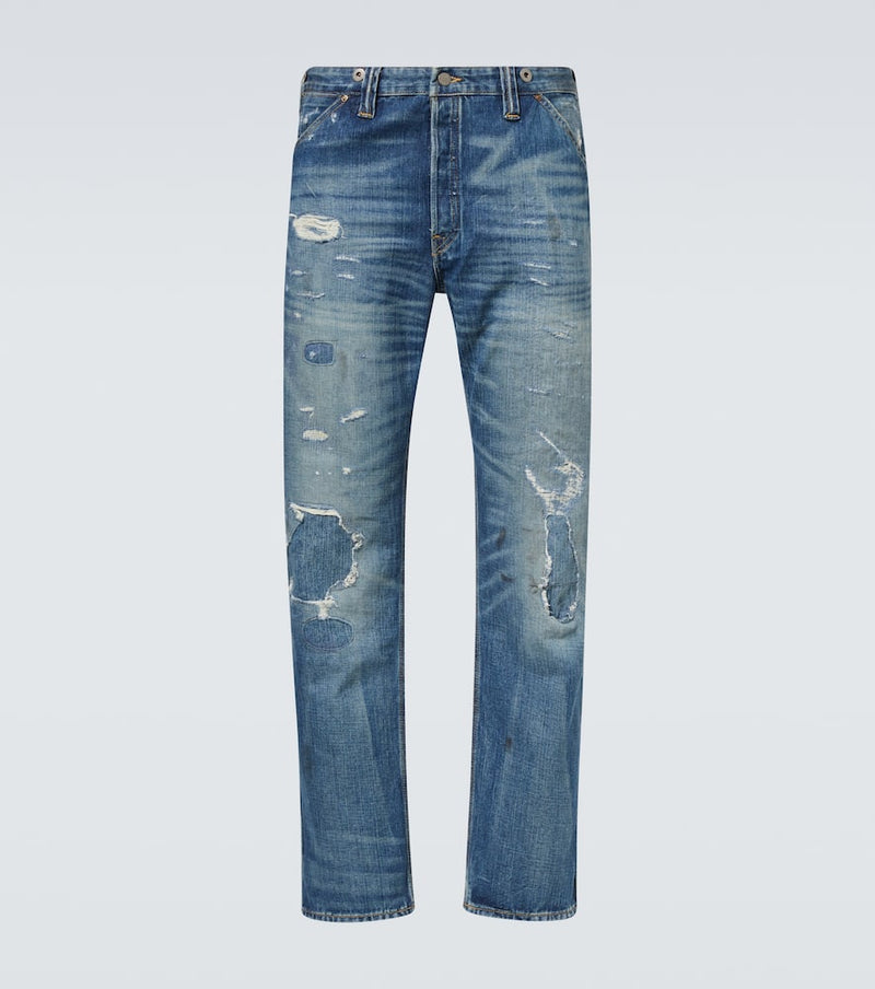 RRL Distressed straight jeans