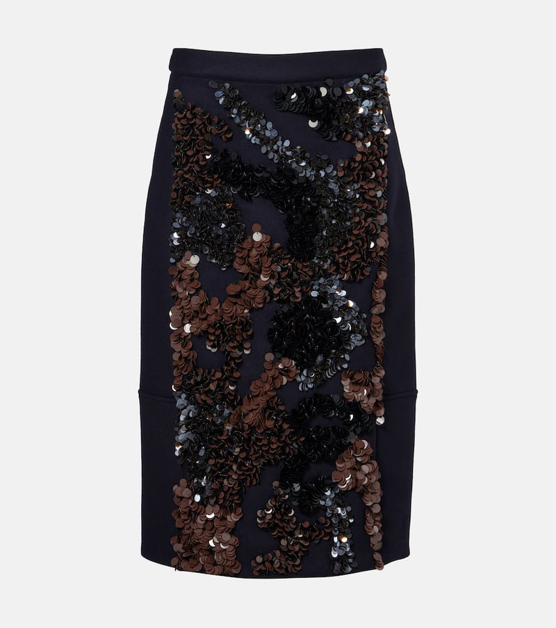Plan C Sequined wool-blend midi skirt