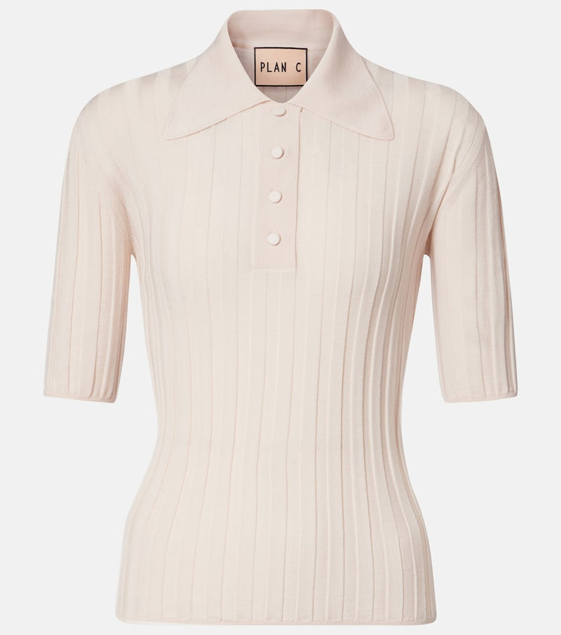 Plan C Ribbed-knit wool polo shirt