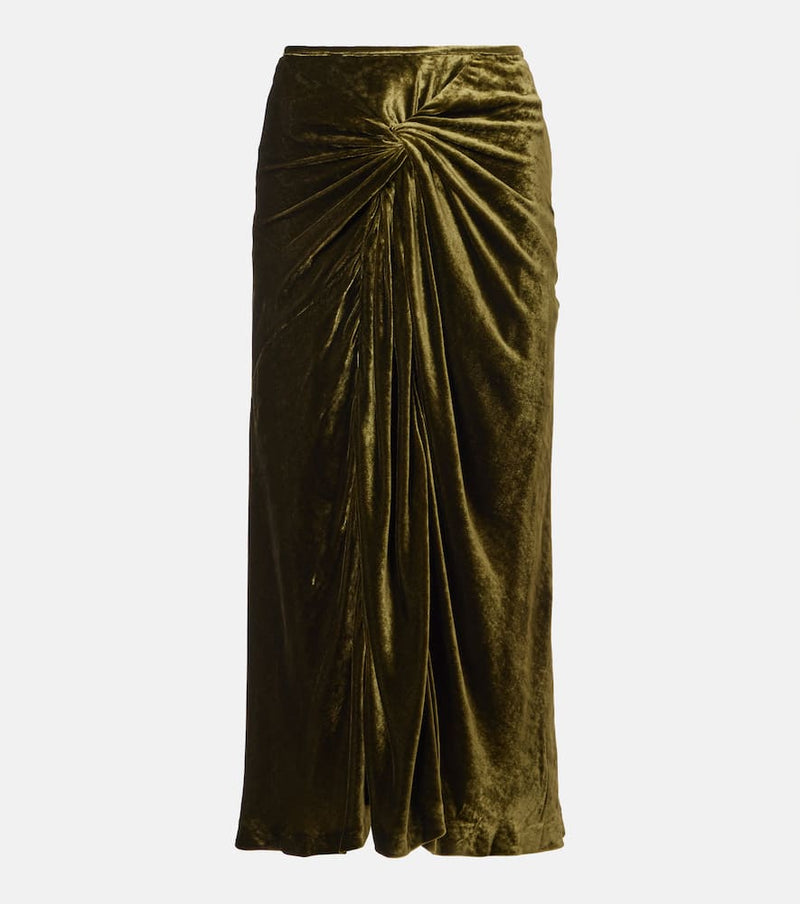 Dries Van Noten Draped velvet midi skirt