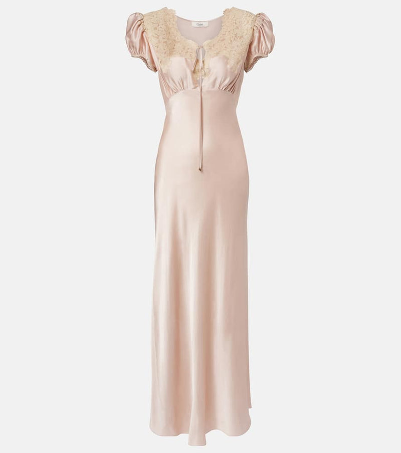 Chloé Chloe Lace-Trimmed Silk Satin Maxi Dress Pink