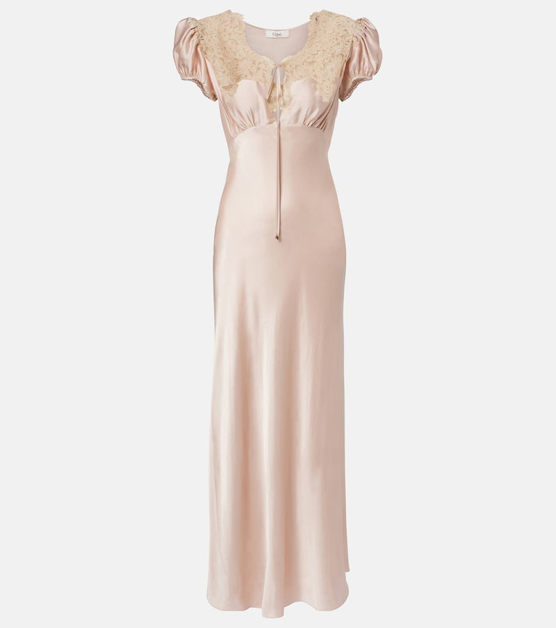 Chloe Lace-trimmed silk satin maxi dress
