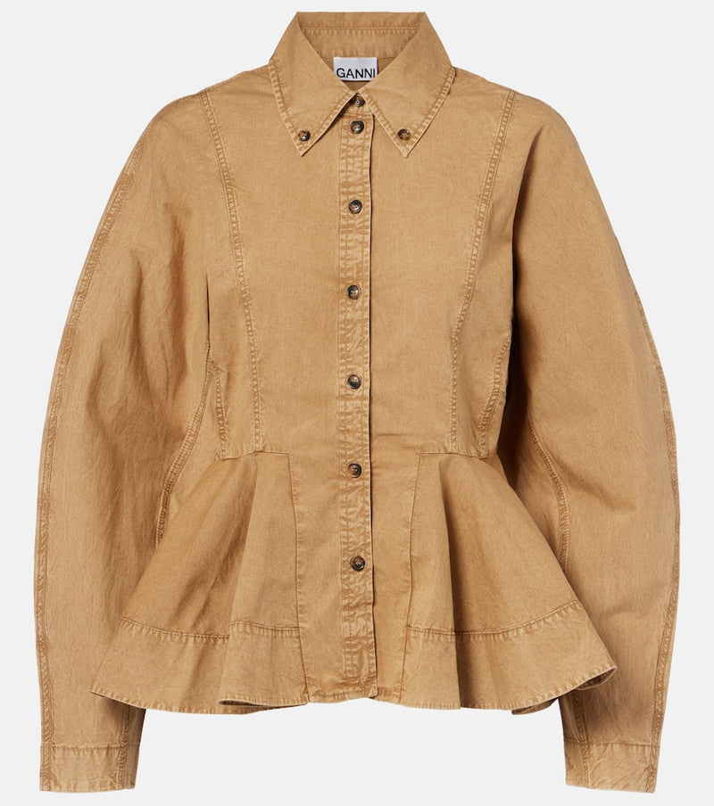 Ganni Peplum cotton-blend shirt