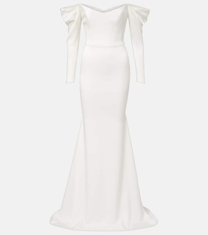 Alex Perry Bridal off-shoulder crepe satin bustier gown
