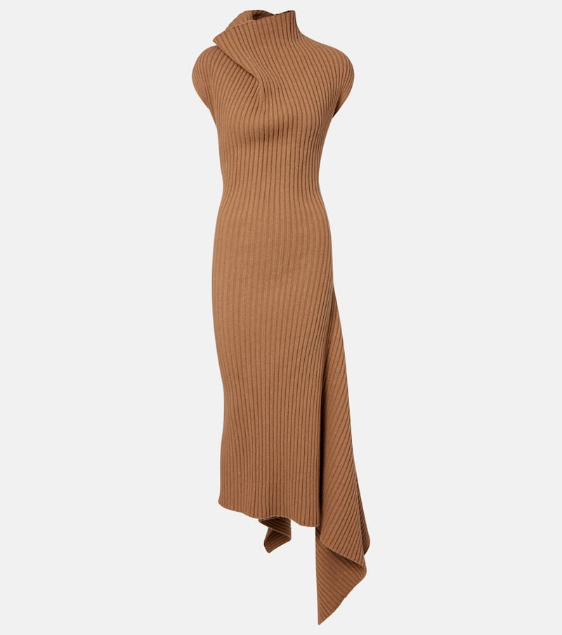 Victoria Beckham Draped ribbed-knit wool-blend maxi dress