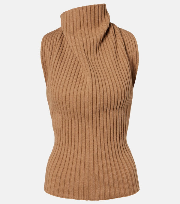 Victoria Beckham Draped ribbed-knit wool-blend top