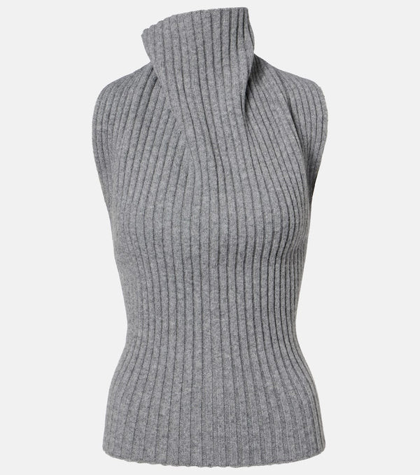 Victoria Beckham Draped ribbed-knit wool-blend top