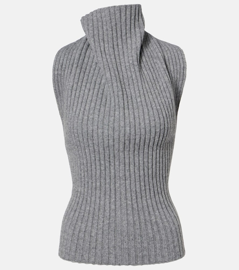 Victoria Beckham Draped ribbed-knit wool-blend top