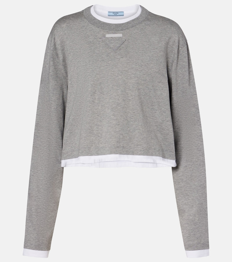 Prada Cropped layered cotton jersey T-shirt