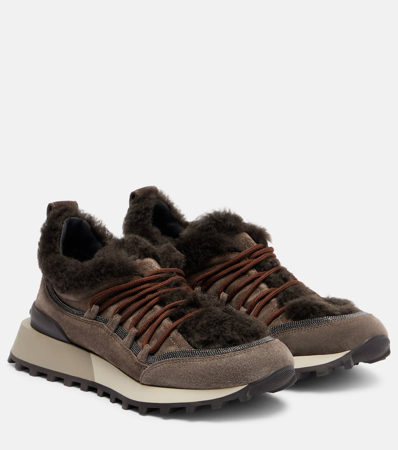 Brunello Cucinelli Shearling-lined suede low-top sneakers