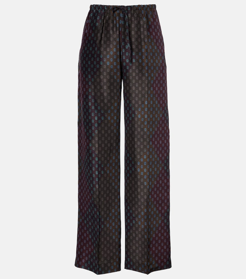 Dries Van Noten Printed Silk Satin Straight Pants Burgundy