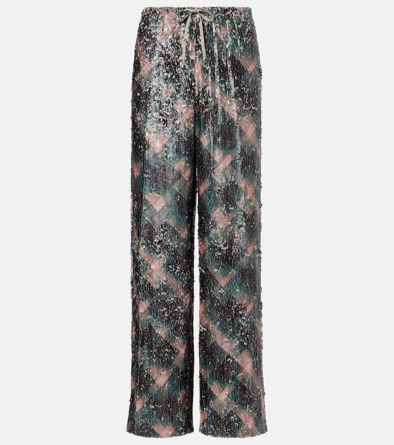 Dries Van Noten Checked sequined palazzo pants