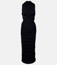Balmain Ruched wool jersey midi dress