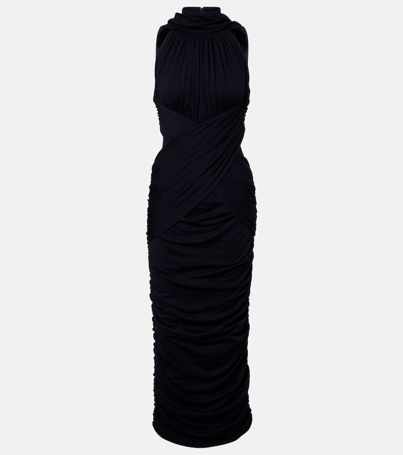 Balmain Ruched wool jersey midi dress