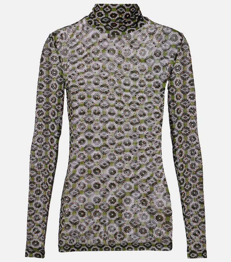 Dries Van Noten Embellished printed sheer jersey top