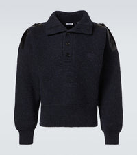 Burberry Leather-trimmed wool-blend polo sweater