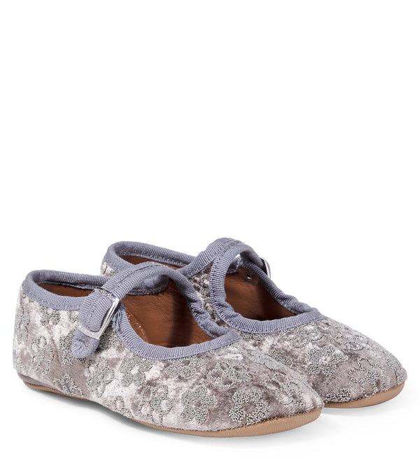 PePe Beaded velvet Mary Jane flats