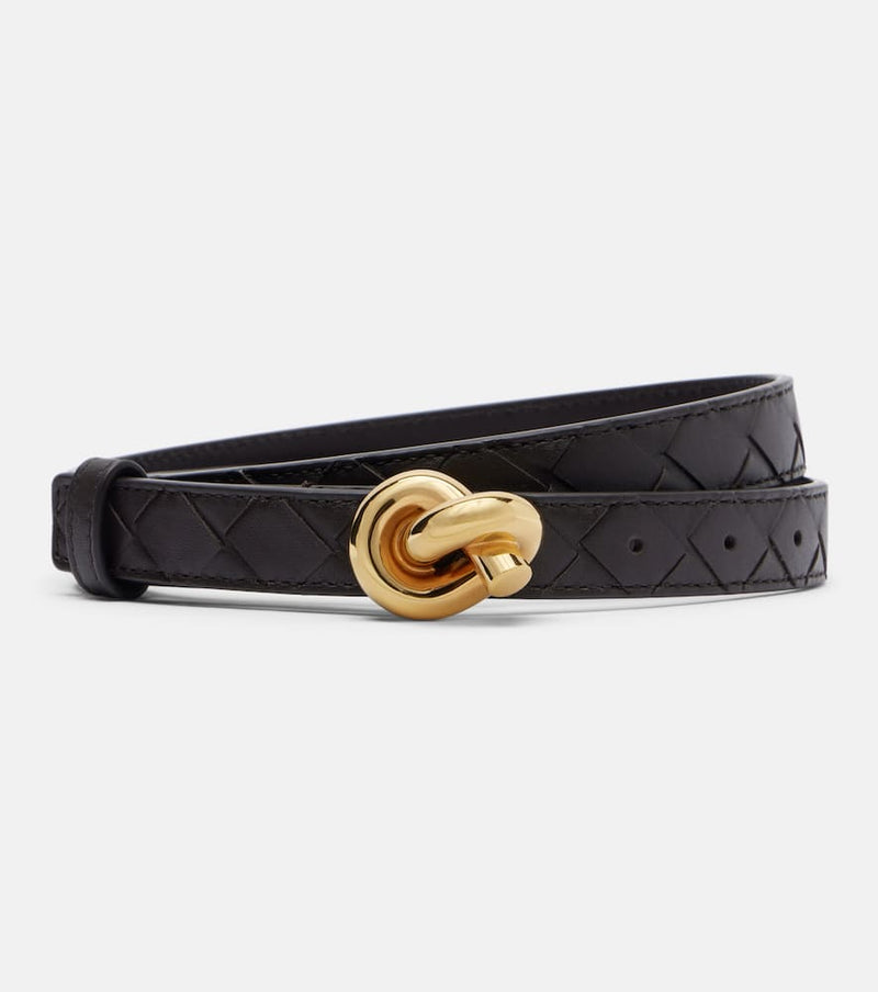 Bottega Veneta Knot Intrecciato Leather Belt Brown