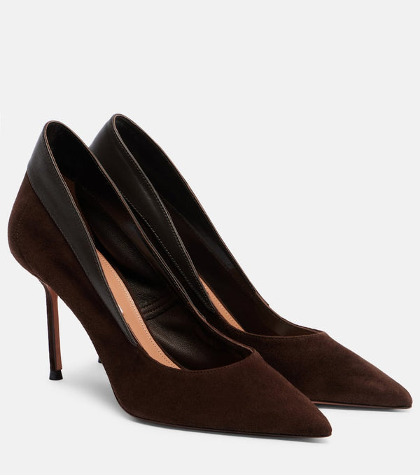 Aquazzura Guanto 85 leather-trimmed suede pumps