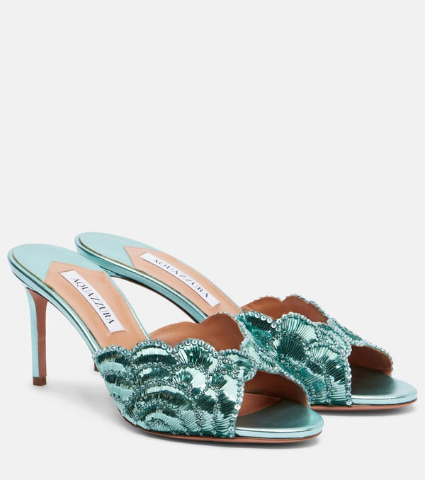 Aquazzura Ce Soir 75 sequined metallic leather mules