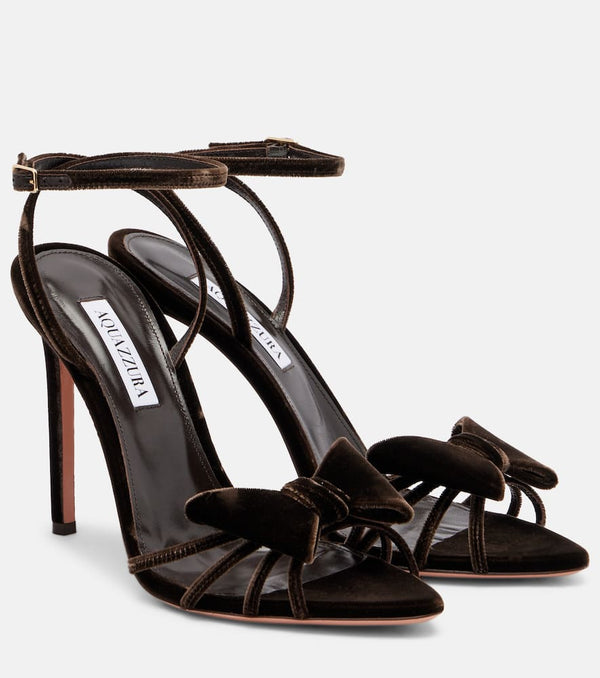 Aquazzura Black Tie 105 bow-detail velvet sandals