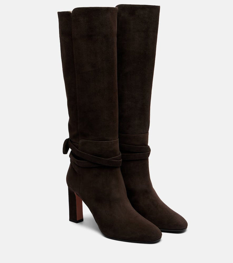Aquazzura Very Bow 85 suede knee-high boots