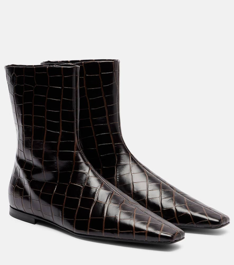 Toteme Croc-effect leather ankle boots