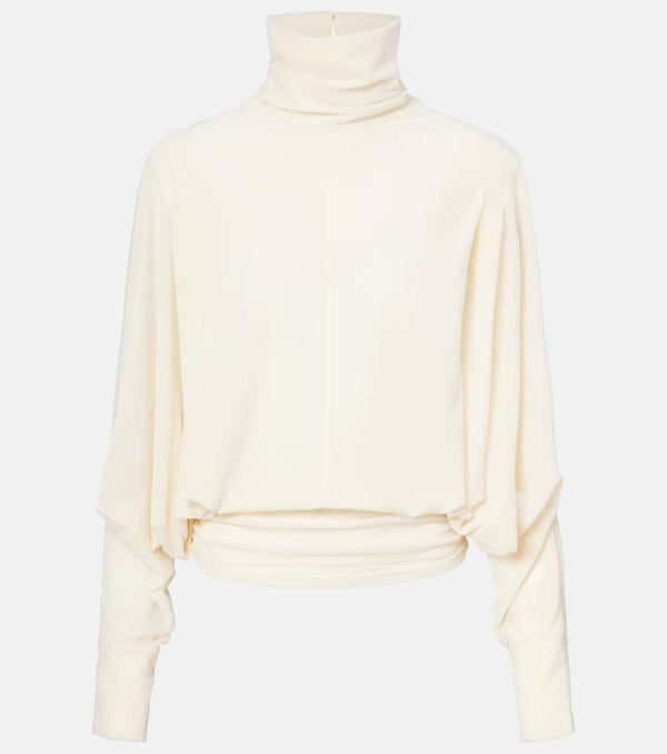 Xu Zhi Ruched velvet turtleneck top