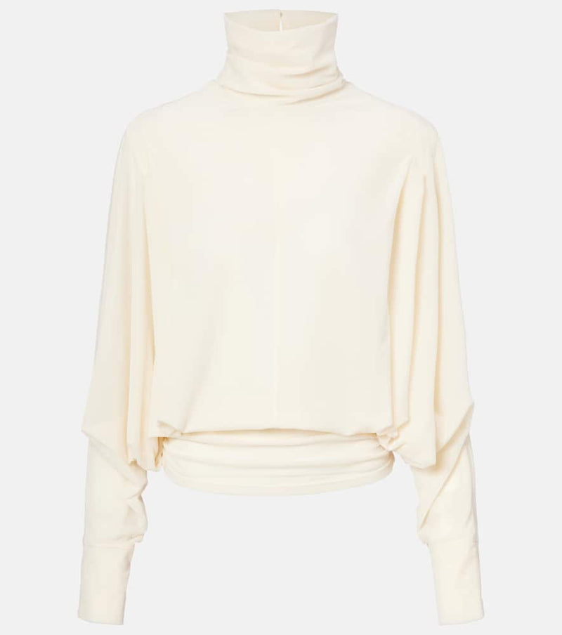 Xu Zhi Ruched velvet turtleneck top