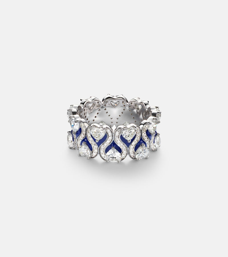 Kamyen Roman Heart 18kt white gold and enamel ring with diamonds