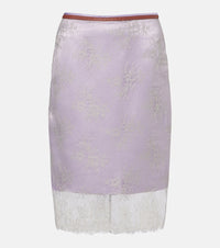 Jacques Wei Embroidered leather-trimmed lace midi skirt