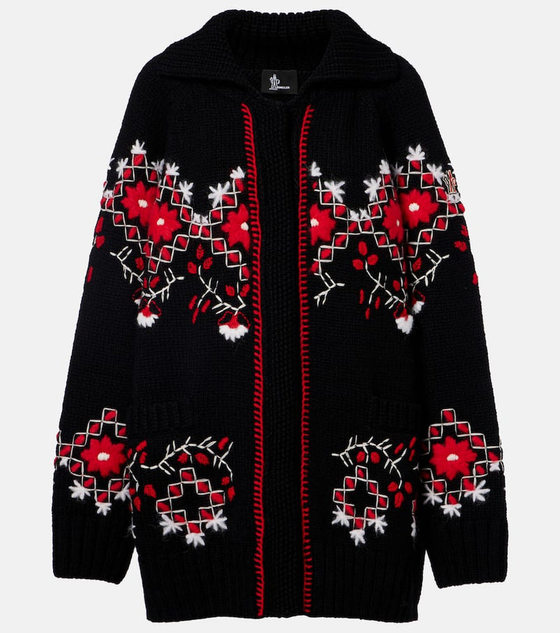 Moncler Grenoble Embroidered wool-blend cardigan