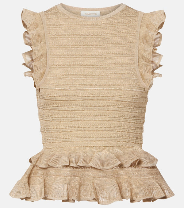 Zimmermann Hypnotic knitted ruffled lame top
