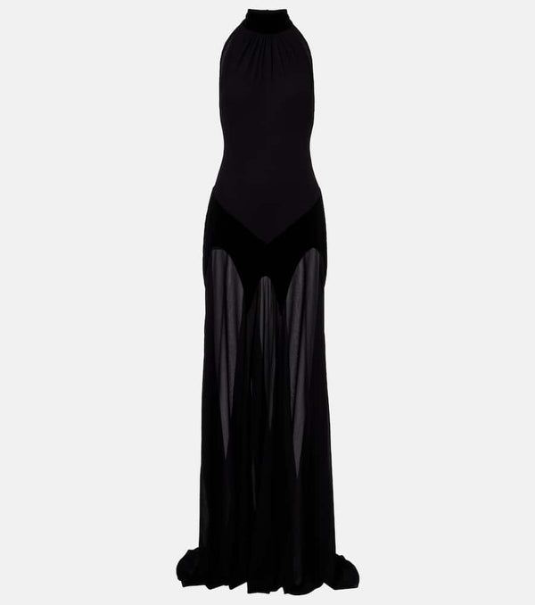 McQueen Velvet-trimmed silk georgette gown