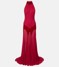 McQueen Velvet-trimmed silk georgette gown