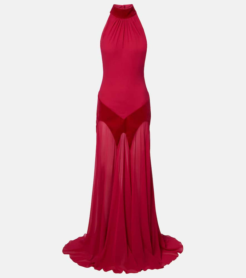 McQueen Velvet-trimmed silk georgette gown