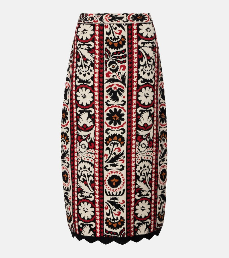 Farm Rio Tapestry Stripes jacquard midi skirt