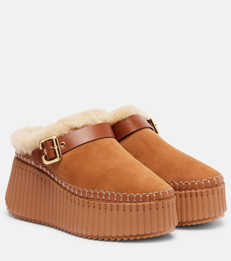 Chloé Chloe Nama 80 Suede Platform Mules Brown
