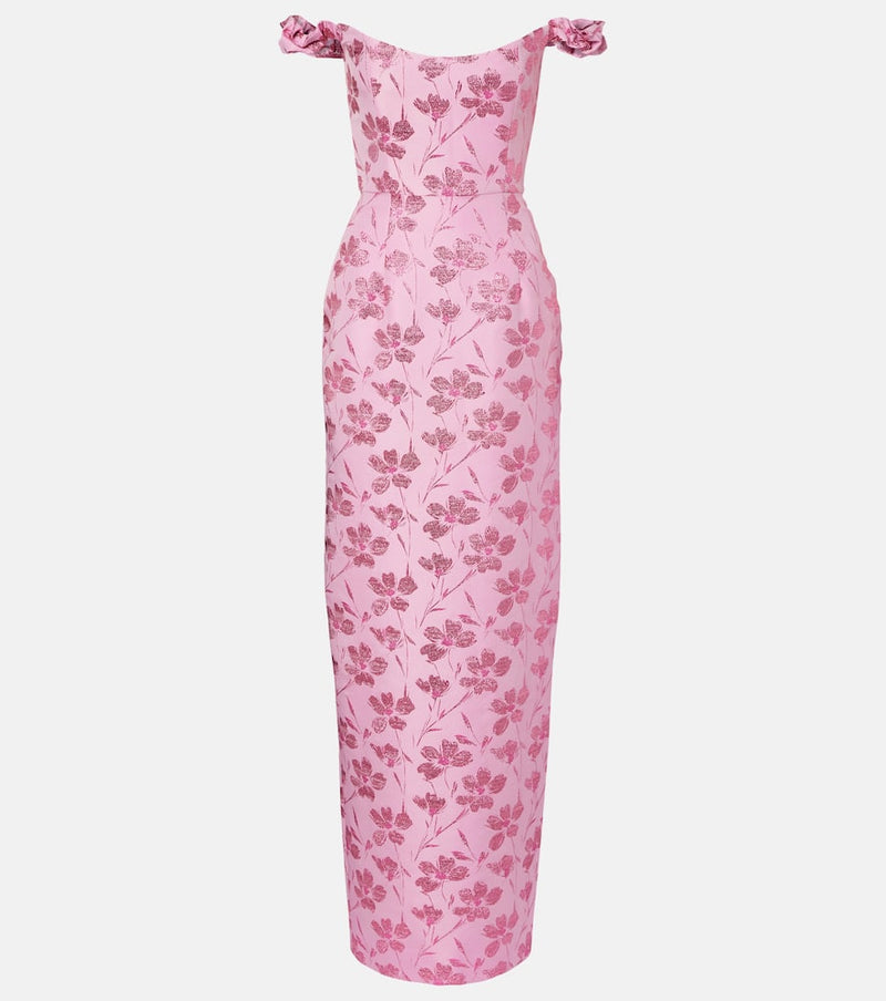 Markarian Yolanda floral off-shoulder brocade gown