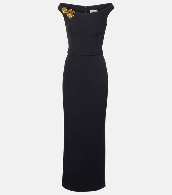 Safiyaa Belted embellished crepe maxi dress