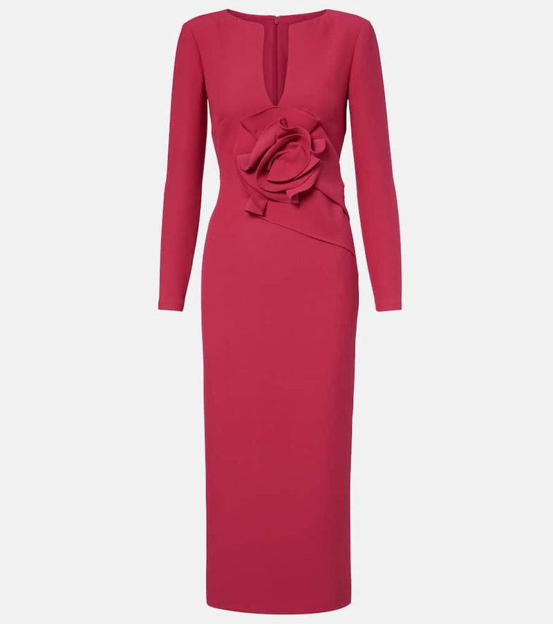 Roland Mouret Floral-applique crepe midi dress