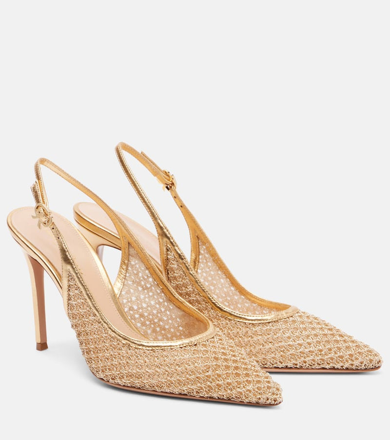 Gianvito Rossi Itaca 95 Leather-Trimmed Slingback Pumps Gold