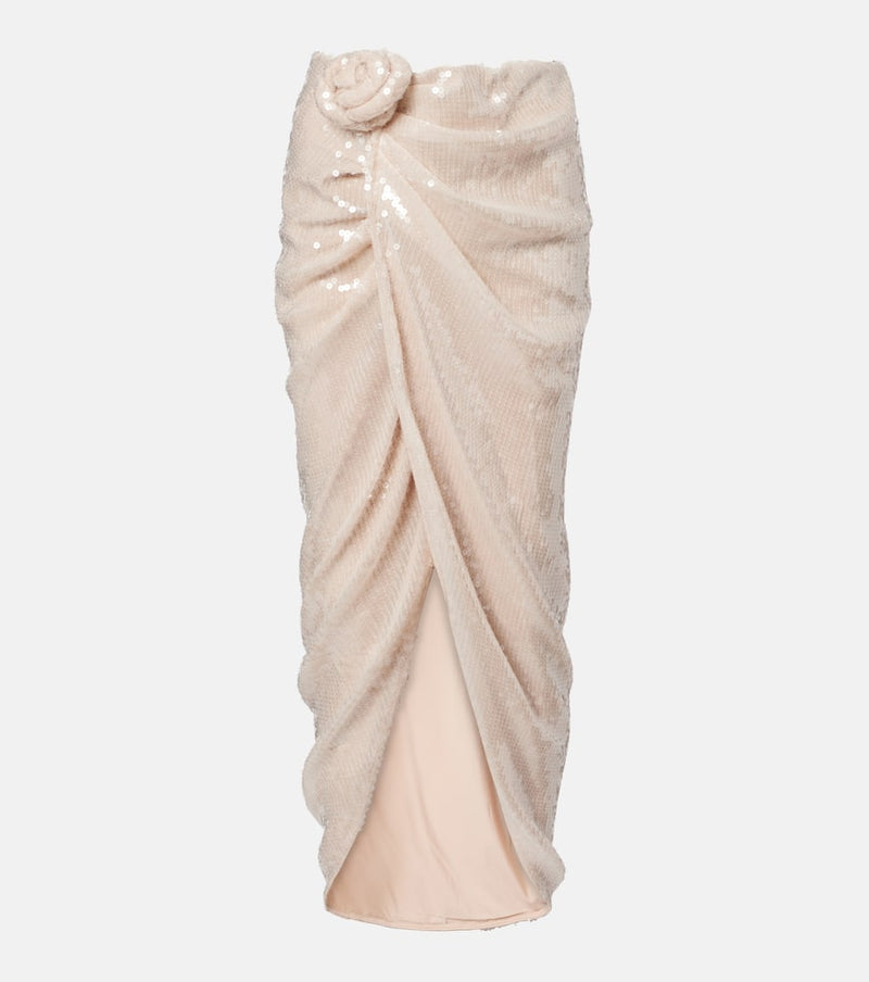 Rotate Rositana floral-applique sequined wrap skirt