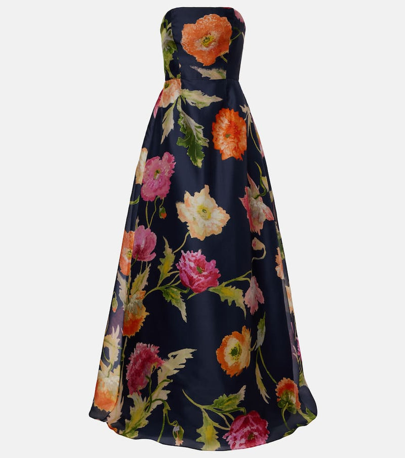 Carolina Herrera Floral Silk Gown Blue